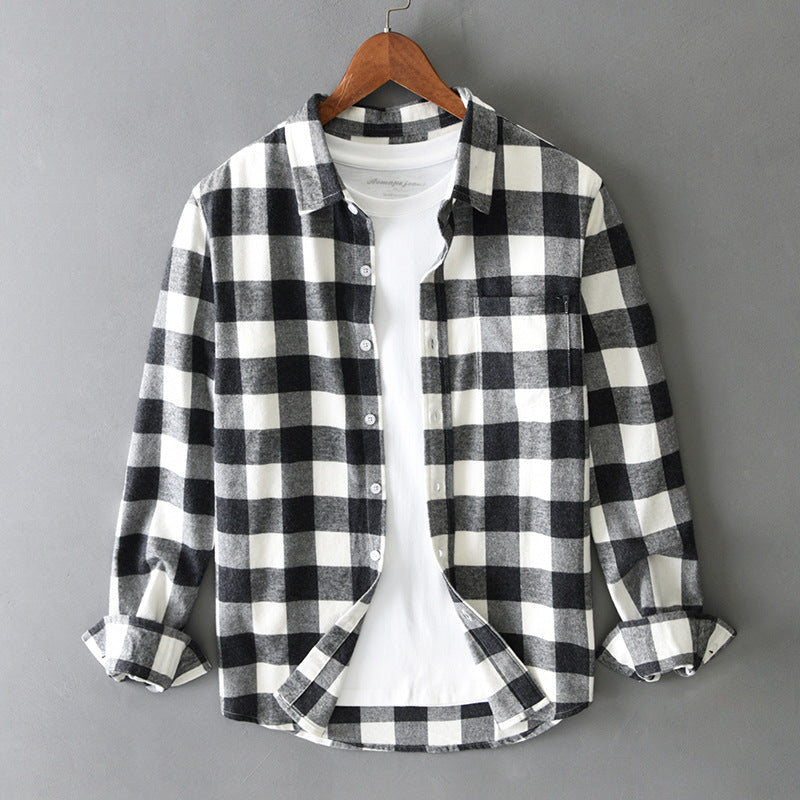 Comfortable men's plaid button-up shirt. Ideal long-sleeve layering piece for fall fashion & winter style.