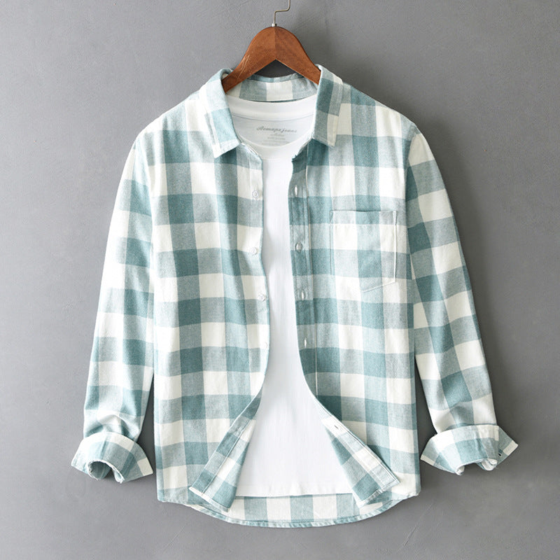 Classic men's plaid button-up shirt. A versatile long-sleeve casual wear essential for everyday comfort.