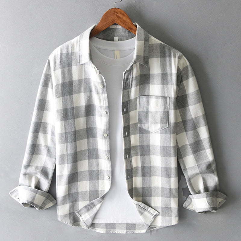 Men's comfortable plaid button-up shirt with long sleeves. Great for casual everyday wear & layering.