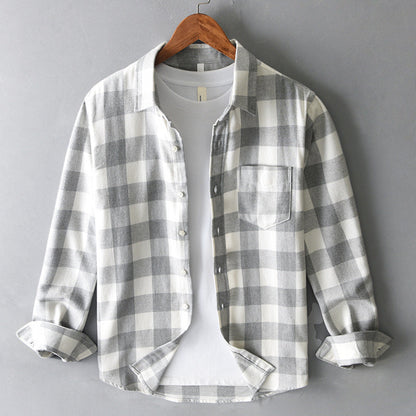Men's comfortable plaid button-up shirt with long sleeves. Great for casual everyday wear & layering.