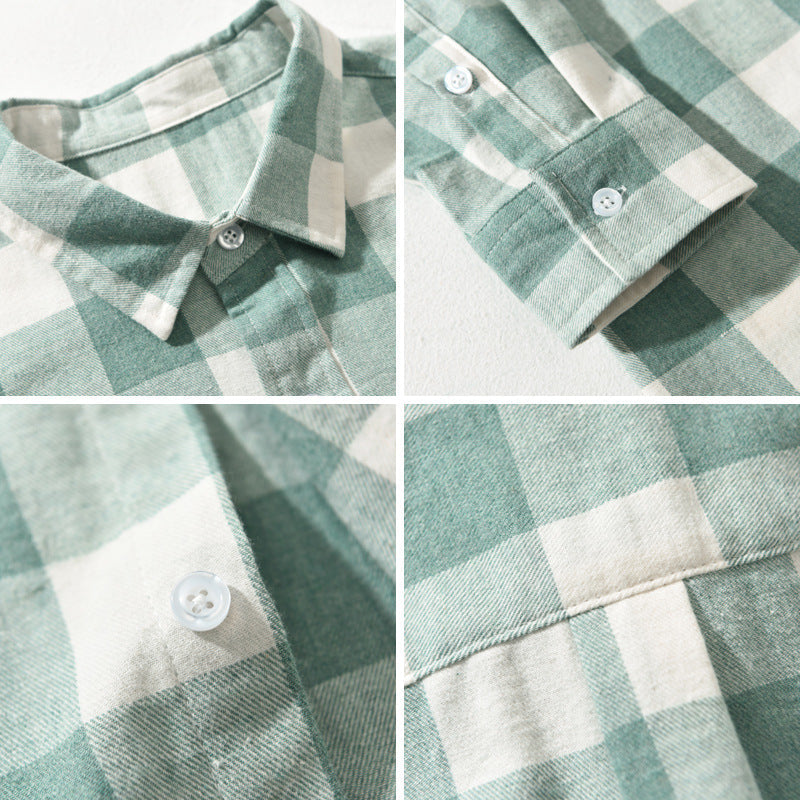 Classic men's long-sleeve plaid button-up shirt for versatile casual wear. Comfortable everyday fall & winter style.