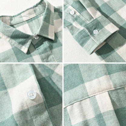 Classic men's long-sleeve plaid button-up shirt for versatile casual wear. Comfortable everyday fall & winter style.