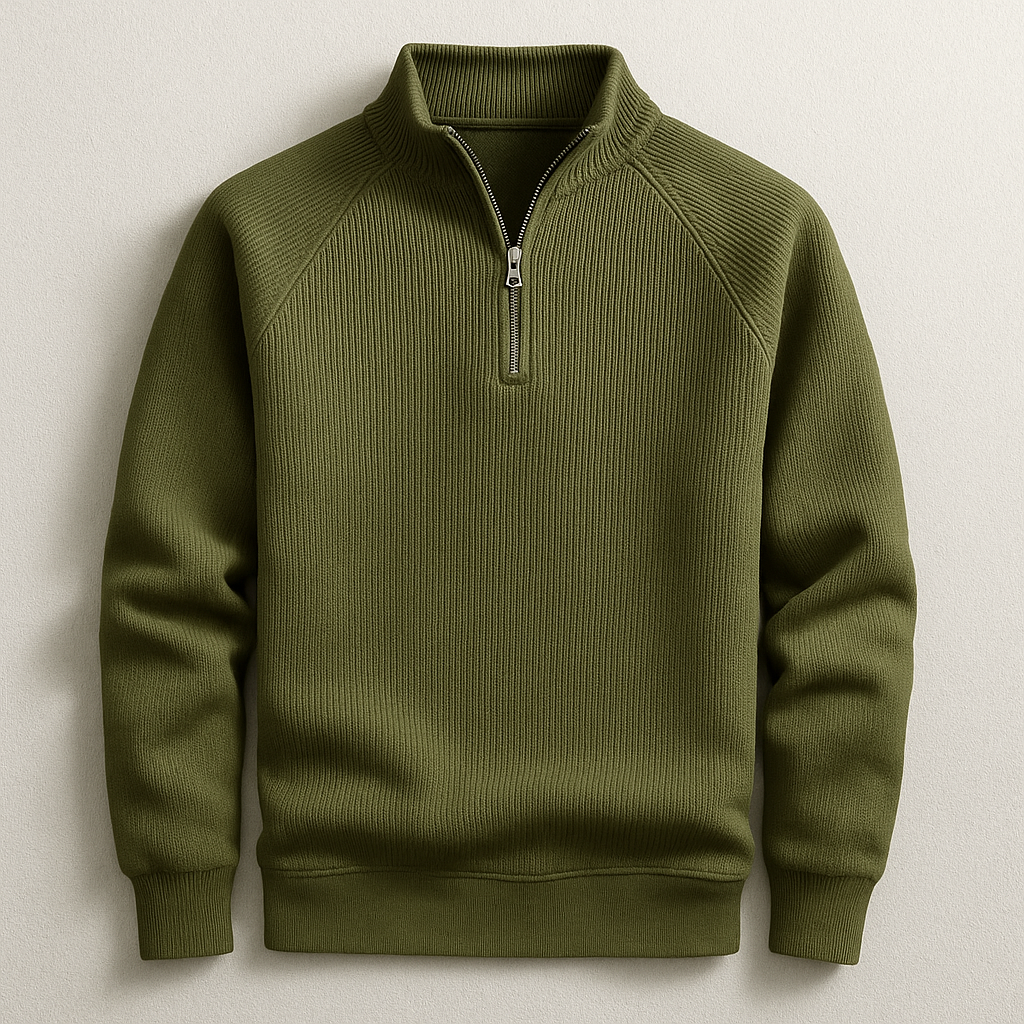 Comfortable men's quarter-zip long sleeve top, ideal for layering or casual wear. Sophisticated classic style.