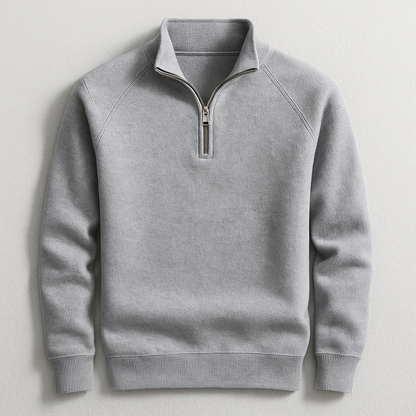 Grey men's tailored fit quarter-zip pullover, a versatile & comfortable long-sleeve top for men's fashion.