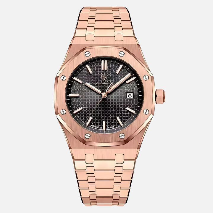 Durable men's quartz watch featuring a classic Roman numeral dial. A timeless and elegant wrist accessory for men.