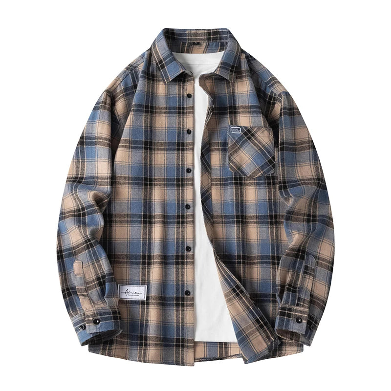 Men's classic red & black plaid flannel shirt, long sleeve, button-down for casual fall fashion.