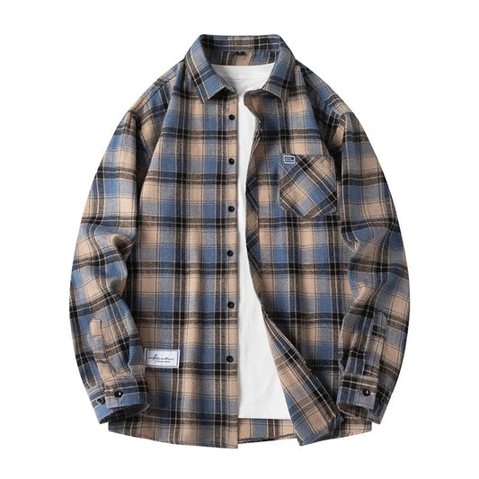 Men's classic red & black plaid flannel shirt, long sleeve, button-down for casual fall fashion.