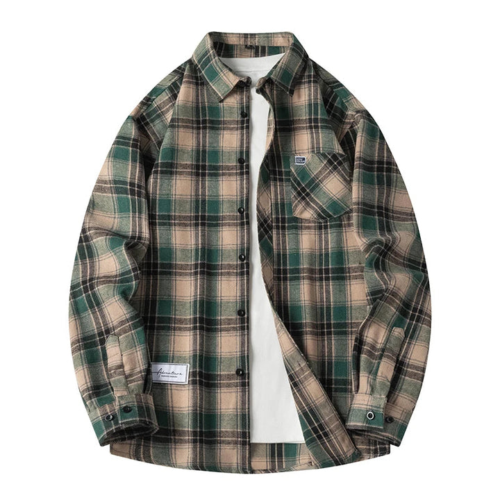 Premium men's black & white plaid flannel shirt, classic button-down for versatile casual style.