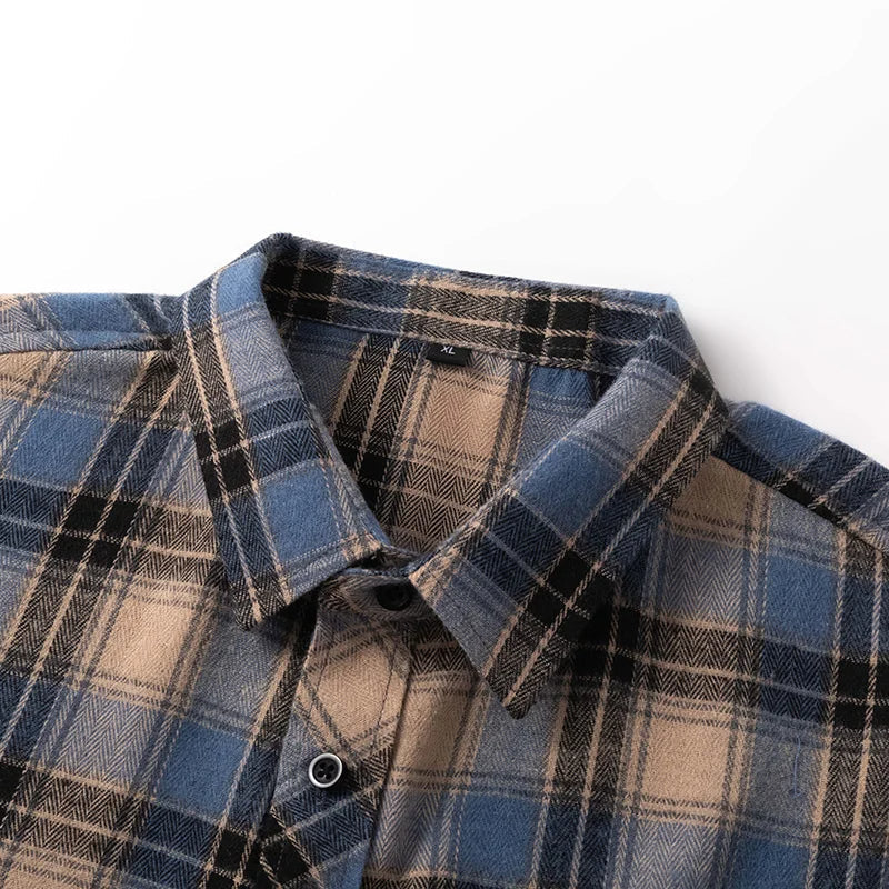 Timeless men's flannel plaid shirt in blue & green, perfect for comfortable casual wear and layering.