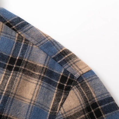 Classic men's brown & cream plaid flannel shirt, soft & comfortable for everyday casual wear.