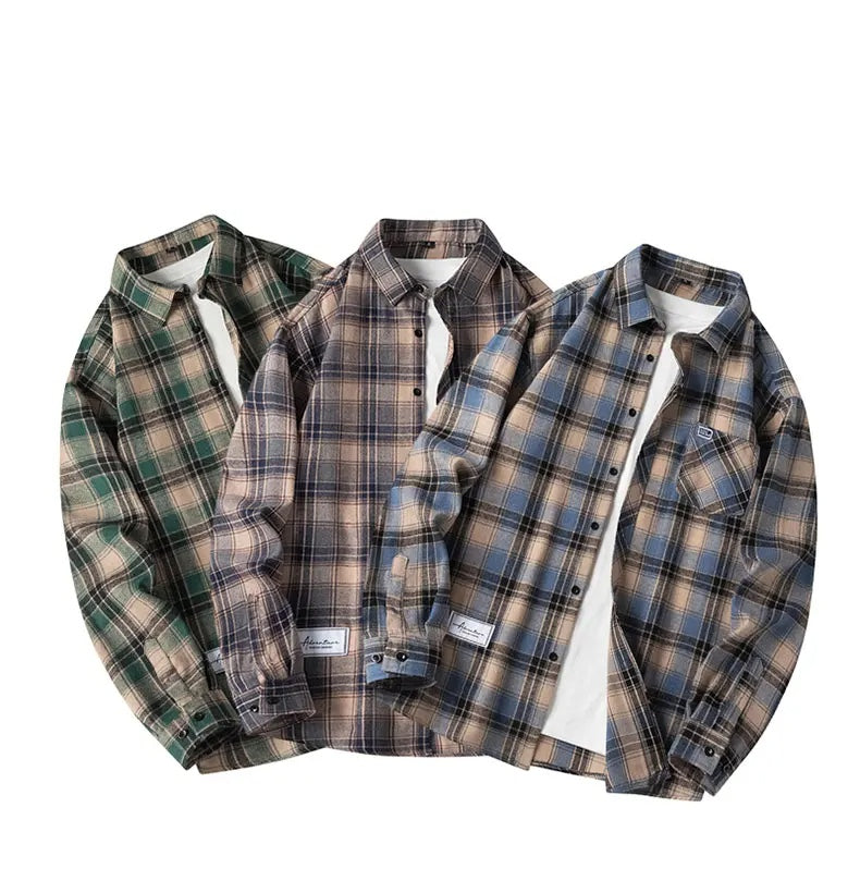 Cozy men's gray plaid flannel shirt, perfect for casual outfits, timeless style & comfort.