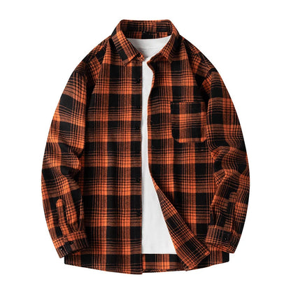 Durable men's blue plaid flannel shirt, long sleeve, great for outdoor adventures or casual wear.