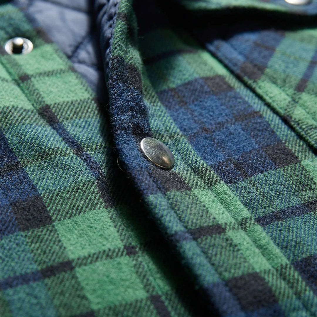 Tony men's warm quilted plaid jacket. Classic lumberjack style for outdoor adventures in fall & winter.