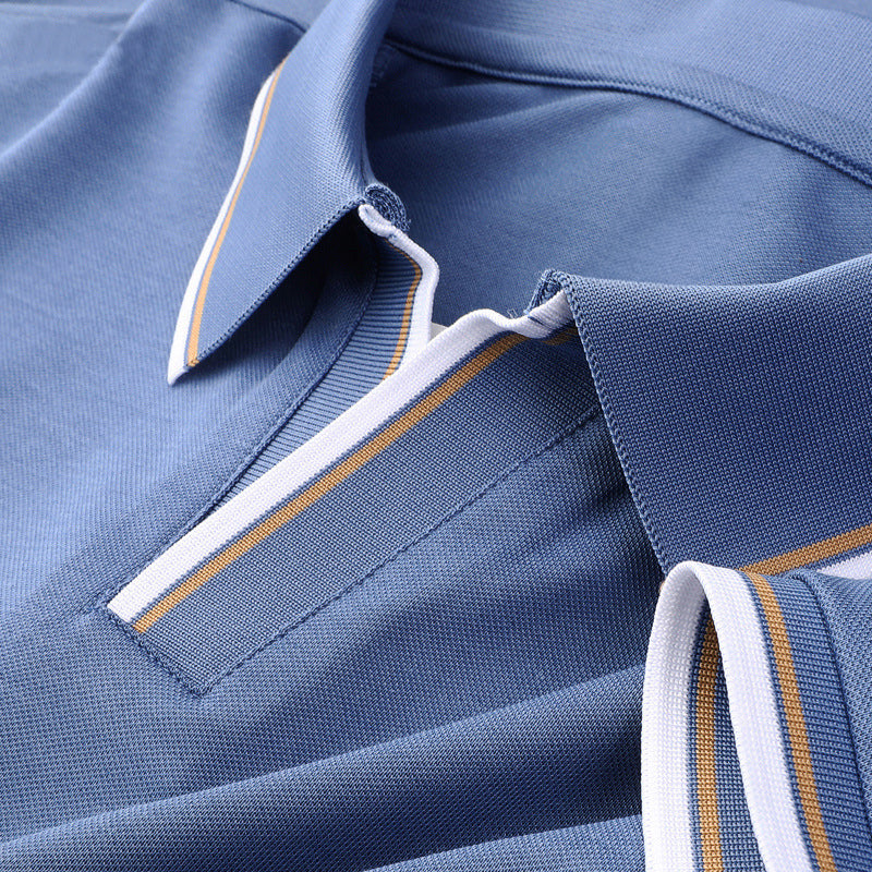 Men's classic short sleeve polo shirt with stylish contrast collar, perfect for smart casual everyday wear.