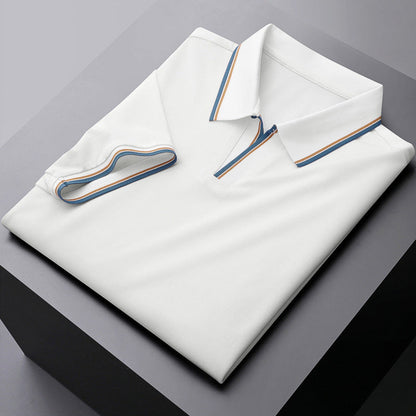 Fashionable men's short sleeve polo with a crisp contrast collar, a staple for any casual wardrobe.