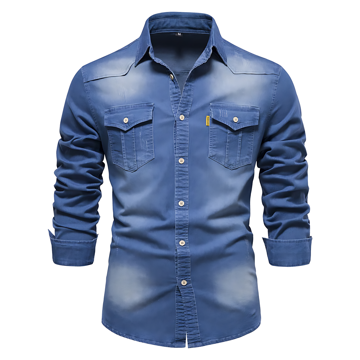 Modern slim-fit men's button-down shirt, long sleeve, excellent for work, smart casual, and versatile everyday fashion.