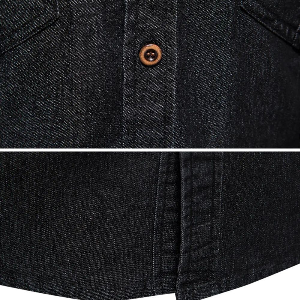 Full view: men's classic long-sleeve button-down shirt, showcasing its versatile slim-fit design for modern everyday wear.