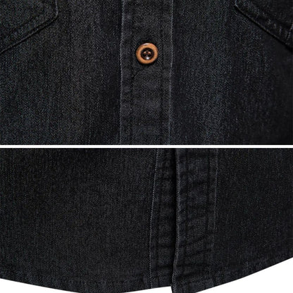 Full view: men's classic long-sleeve button-down shirt, showcasing its versatile slim-fit design for modern everyday wear.