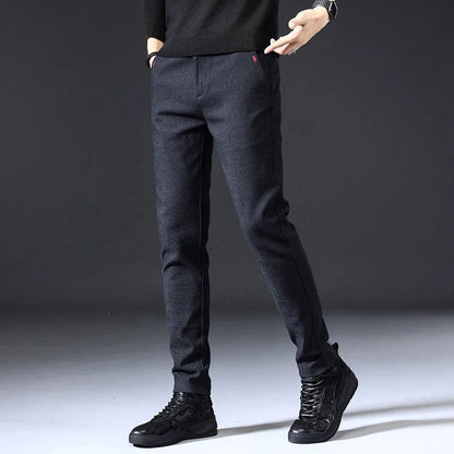 Back view of men's classic slim fit pants, showcasing a modern, comfortable cut that's perfect for everyday fashion.