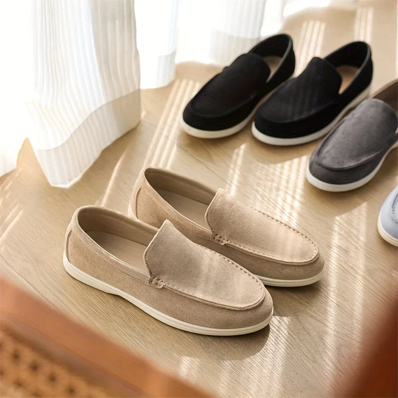 Textured men's casual slip-on loafers, comfortable everyday footwear with a classic design.