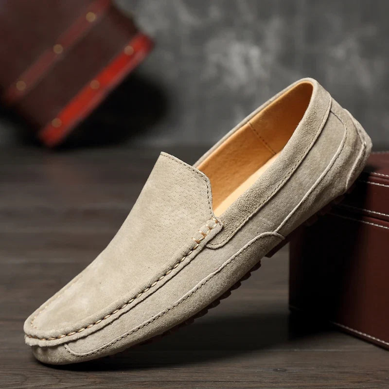 Men's Classic Slip-On Loafers, comfortable everyday beige shoes for stylish casual wear.