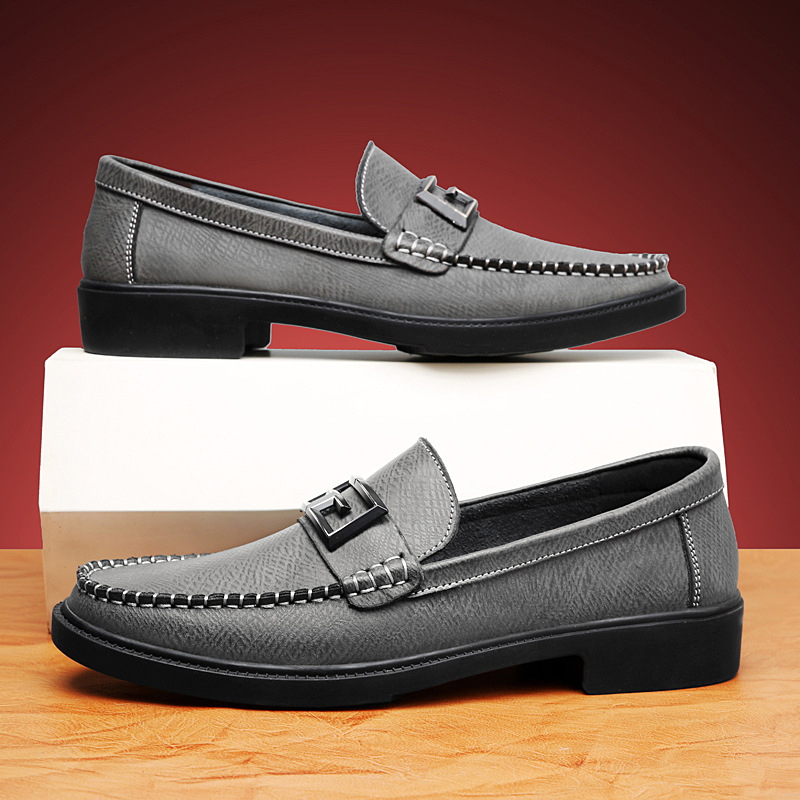 Front view of comfortable men's slip-on loafers, designed for all-day wear and easy styling.