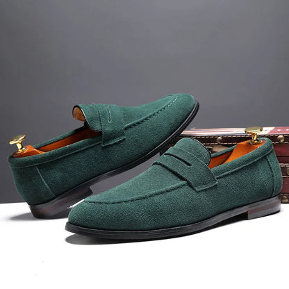 Black men's slip-on loafers. Classic dress shoes for refined daily wear. Elegant and versatile men's footwear.