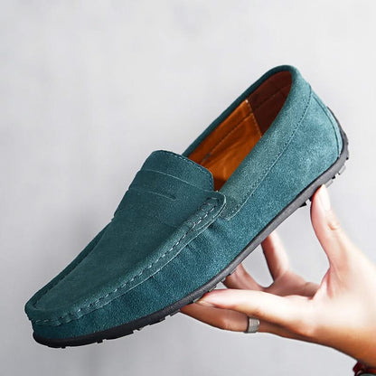 Close-up of men's classic slip-on loafers, showcasing quality craftsmanship and comfortable design.