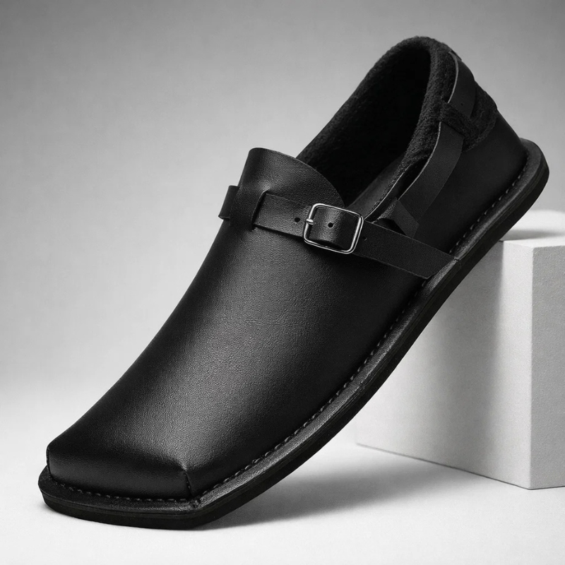 Black men's slip-on loafers, classic comfortable dress shoes or casual everyday stylish footwear.