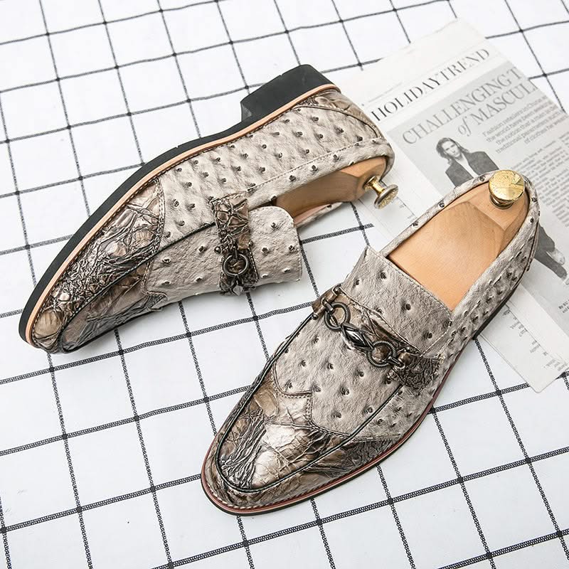 Textured finish men's slip-on loafers, classic footwear, vintage-inspired for timeless style.