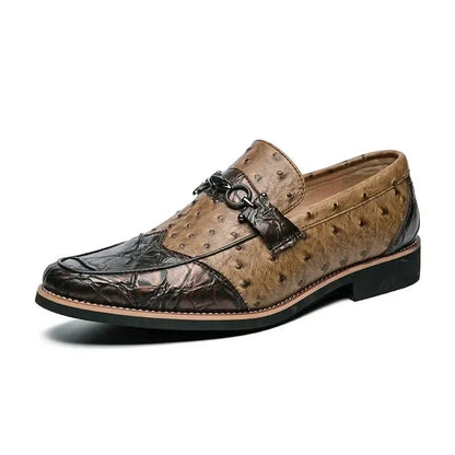 Textured men's slip-on loafers, classic and comfortable for everyday or dress shoe elegance.