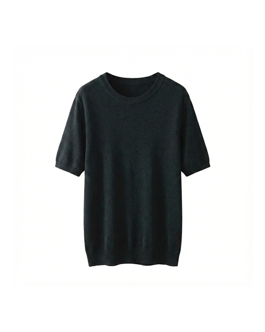 Men's classic solid color short sleeve shirt with O-neck, perfect for everyday casual wear & comfort.