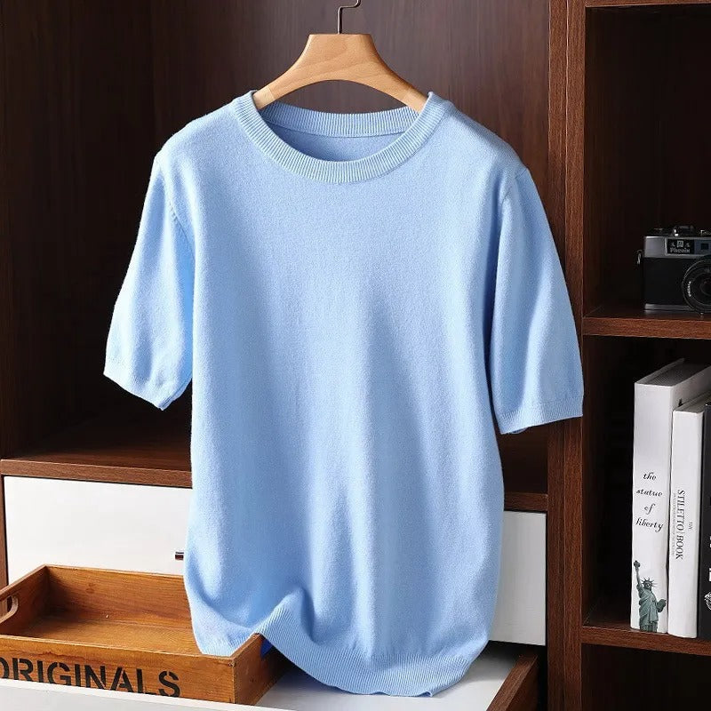 Versatile men's everyday comfort shirt, short sleeve, solid color, styled for casual outings or relaxation.
