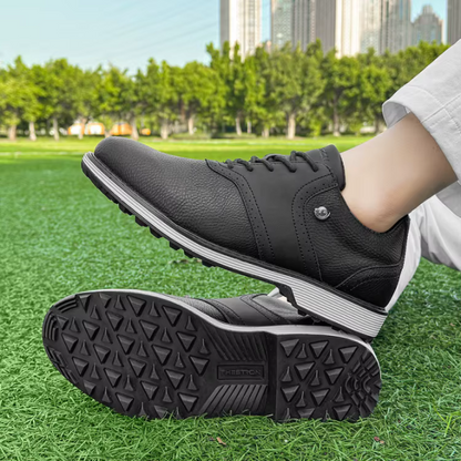 Comfortable men's golf shoes, classic design, spiked for stability & waterproof performance.