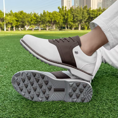 Classic men's leather golf shoes with an all-weather grip, built for comfort and performance.