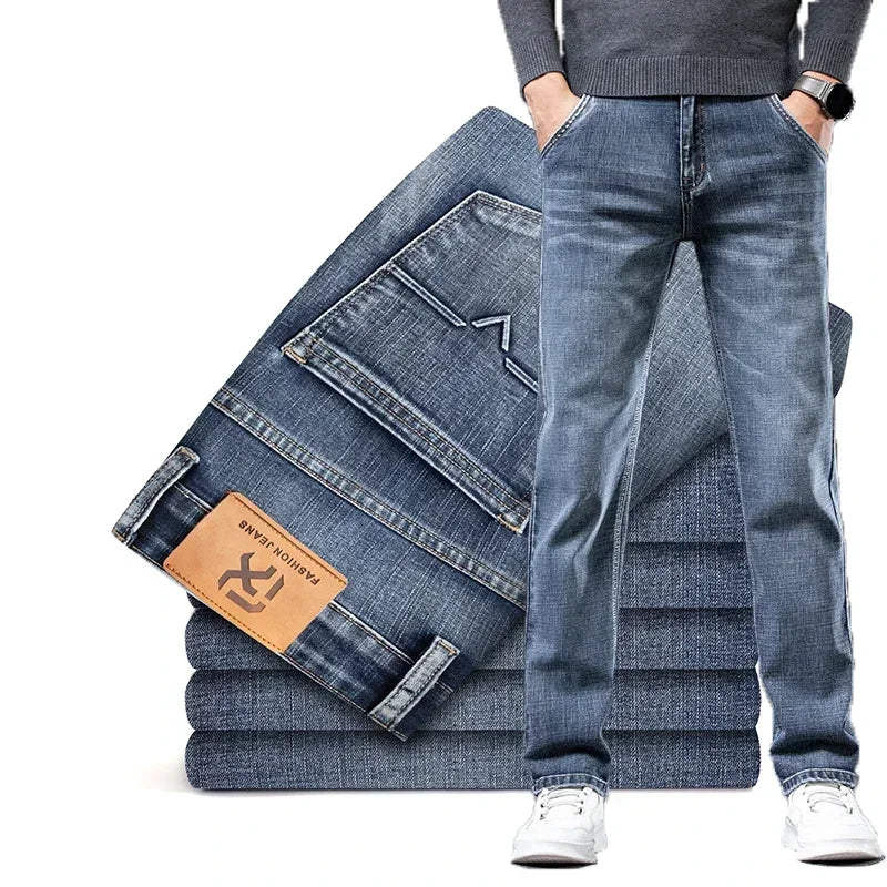 Men's classic straight fit denim jeans. Durable blue denim for everyday comfort and style.