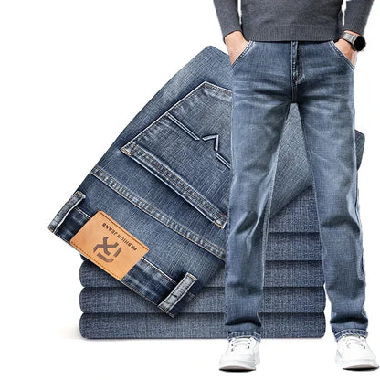 Men's classic straight fit denim jeans. Durable blue denim for everyday comfort and style.