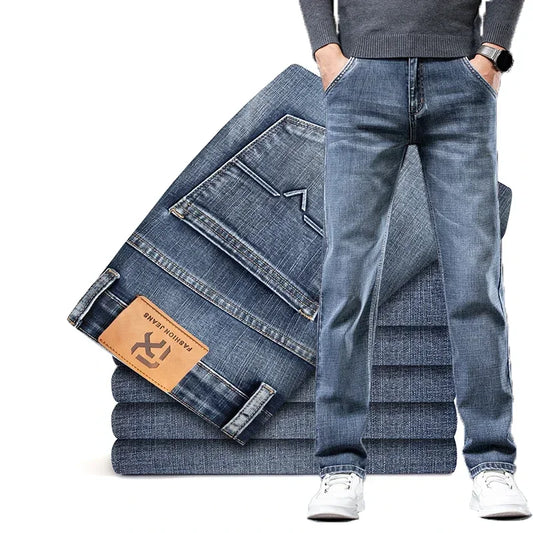 Men's classic straight fit denim jeans. Durable blue denim for everyday comfort and style.