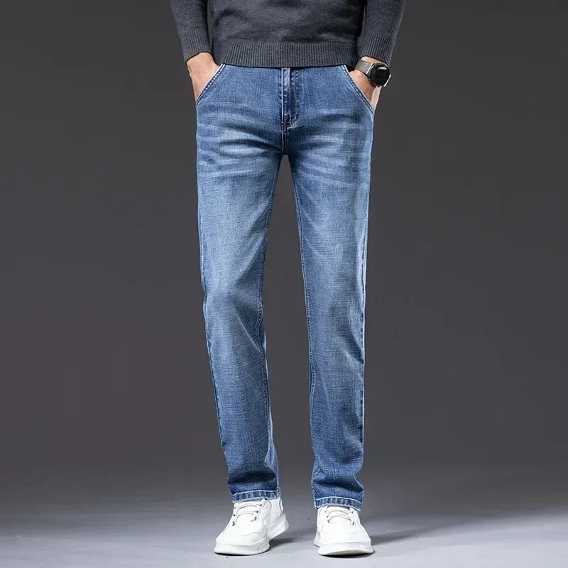 Smoke gray men's straight fit jeans, classic denim style. Comfortable & versatile for casual outfits.