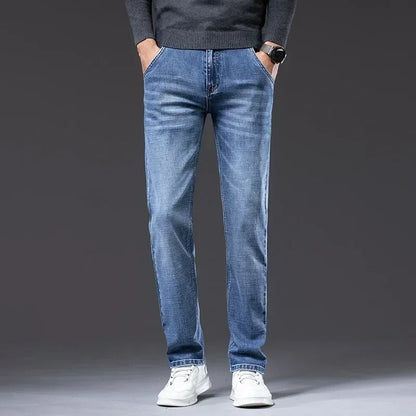 Smoke gray men's straight fit jeans, classic denim style. Comfortable & versatile for casual outfits.