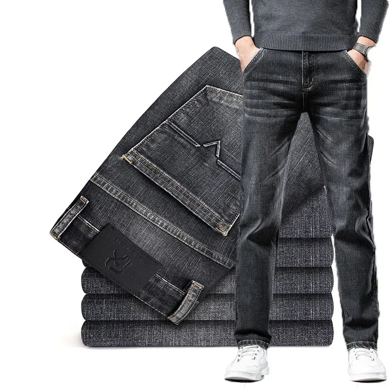Classic men's straight fit jeans, versatile casual denim for a timeless wardrobe staple.
