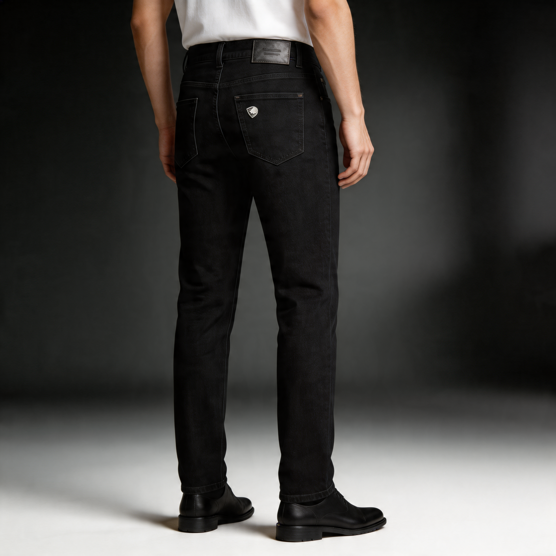 Essential straight leg black denim jeans for men, classic and easygoing menswear.