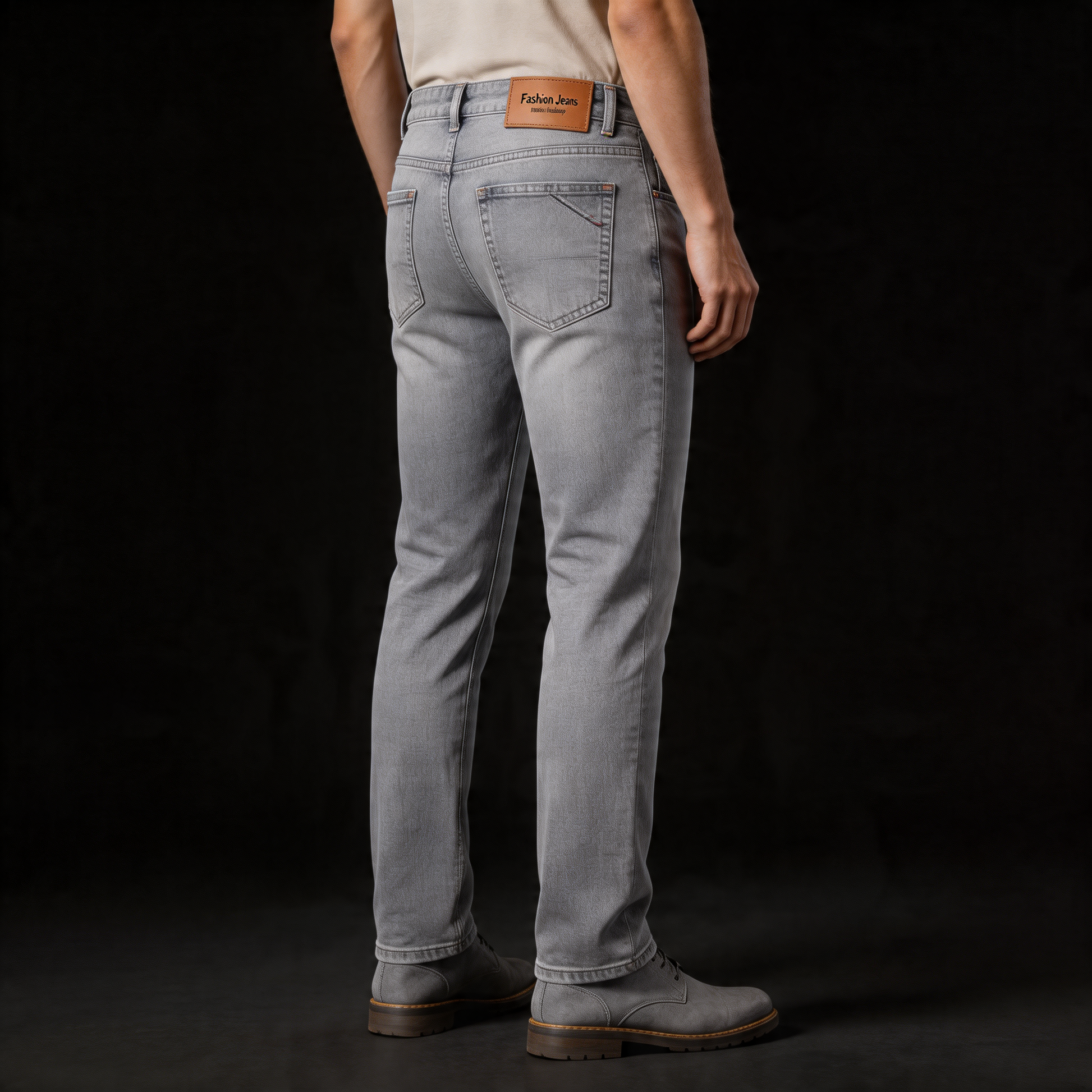 Comfortable men's gray straight leg denim pants, durable for everyday casual style.