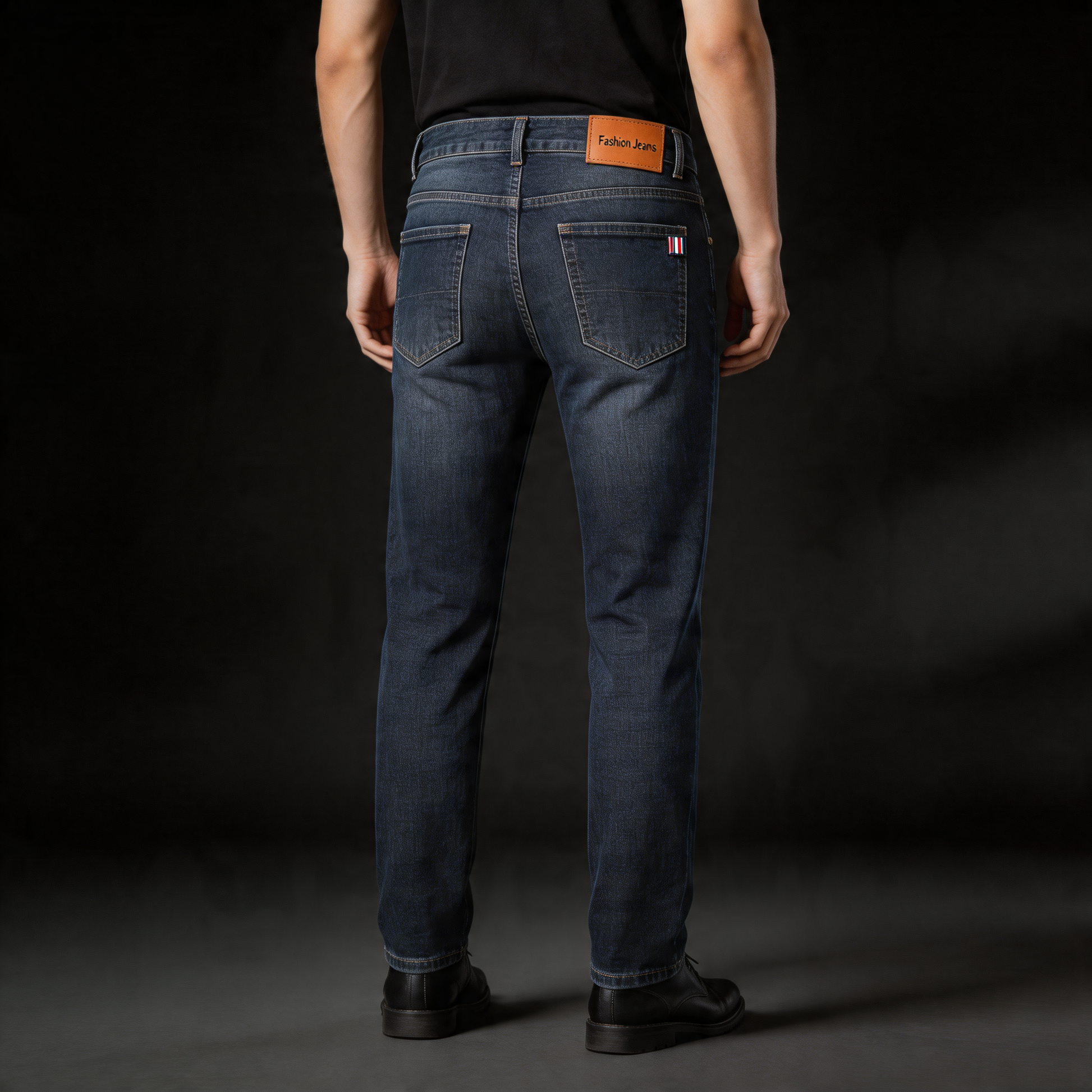 Men's classic straight leg blue jeans, durable denim for everyday comfort.