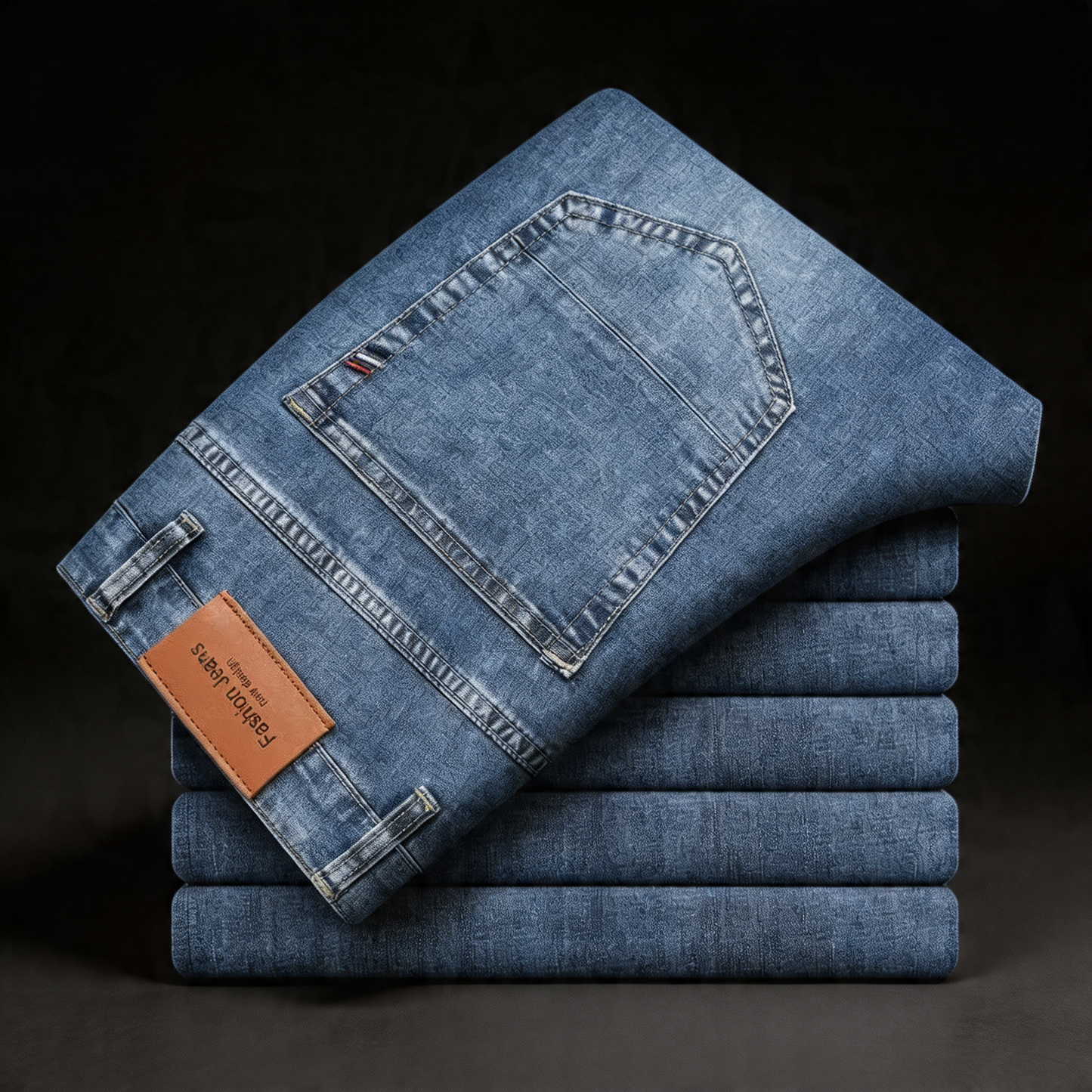 Comfortable men's blue denim straight leg pants, ideal for casual & durable wear.