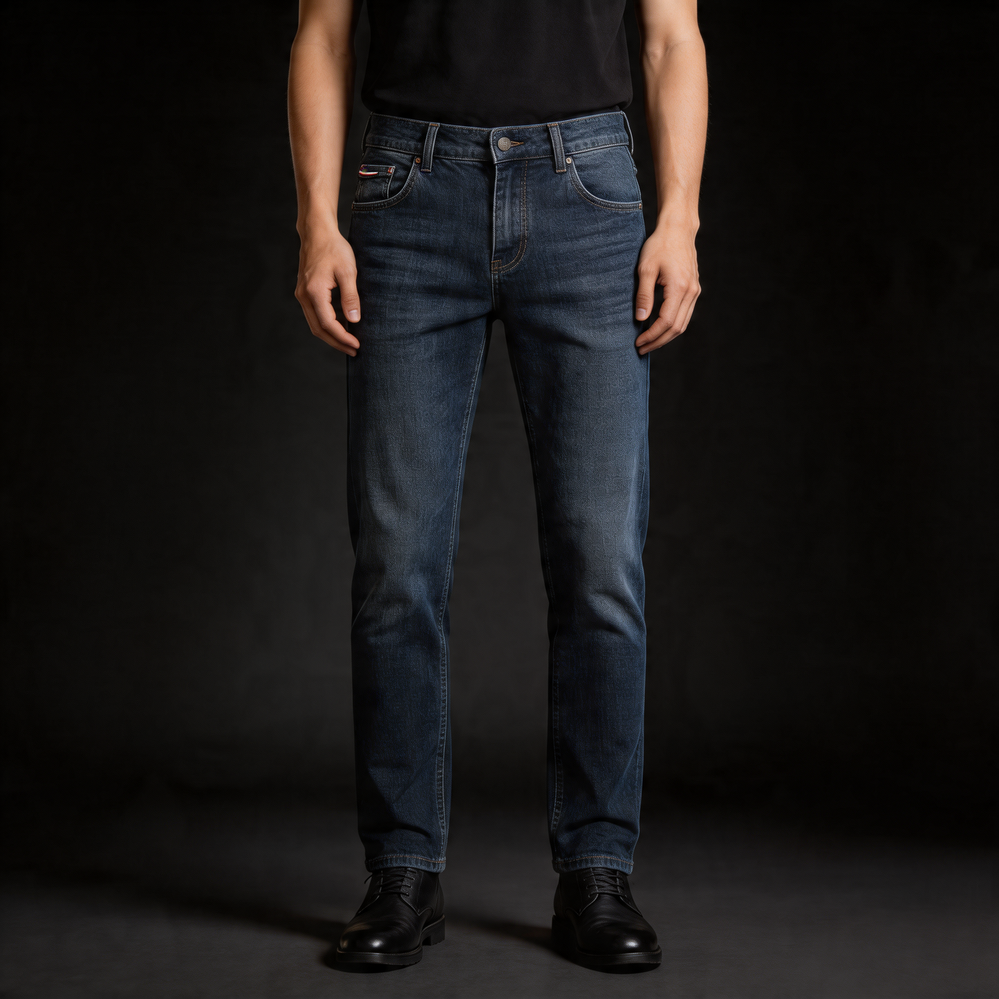 Versatile gray straight leg men's jeans, comfortable & classic for any day.