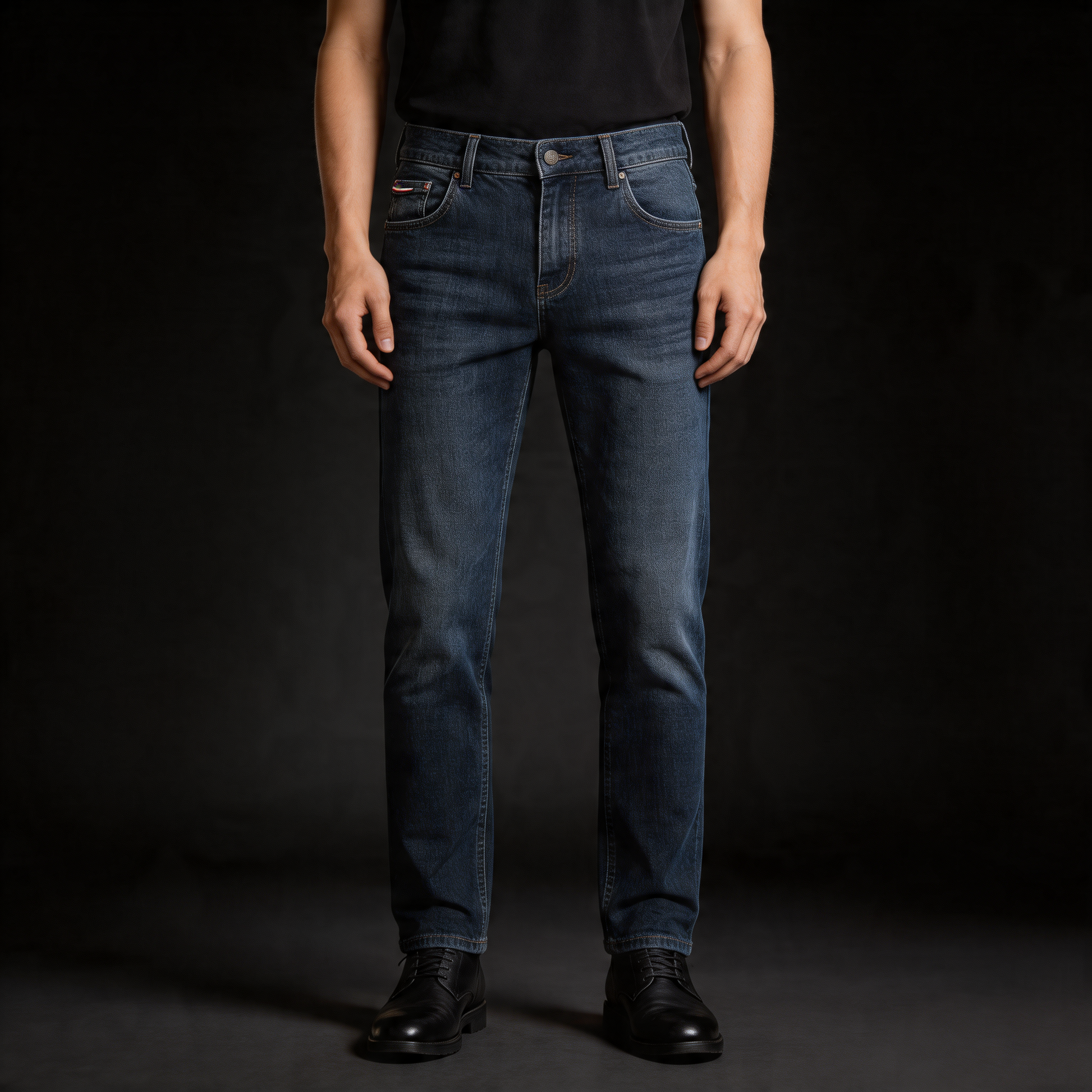 Versatile gray straight leg men's jeans, comfortable & classic for any day.