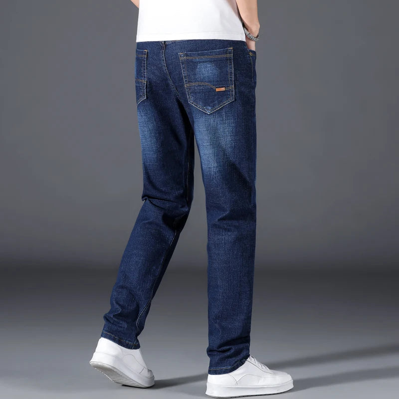 Versatile men's black straight leg jeans, relaxed fit for everyday comfort & casual fashion.