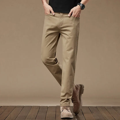 Comfortable men's straight-leg trousers for daily wear. Durable men's bottoms with a classic tailored fit.