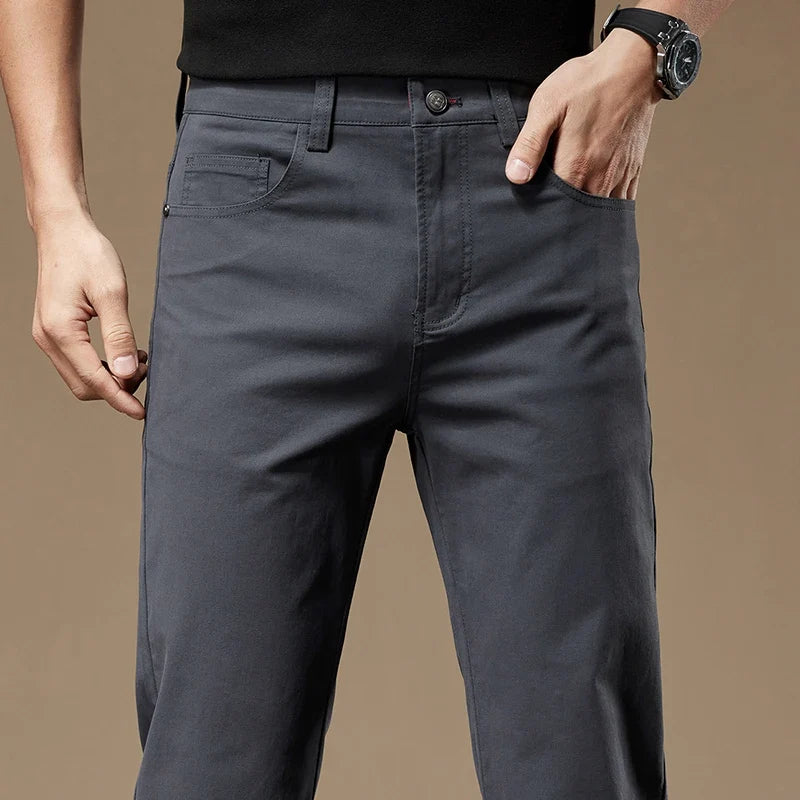 Everyday men's straight-leg trousers, a classic tailored fit for comfort & durability. Smart casual bottoms.